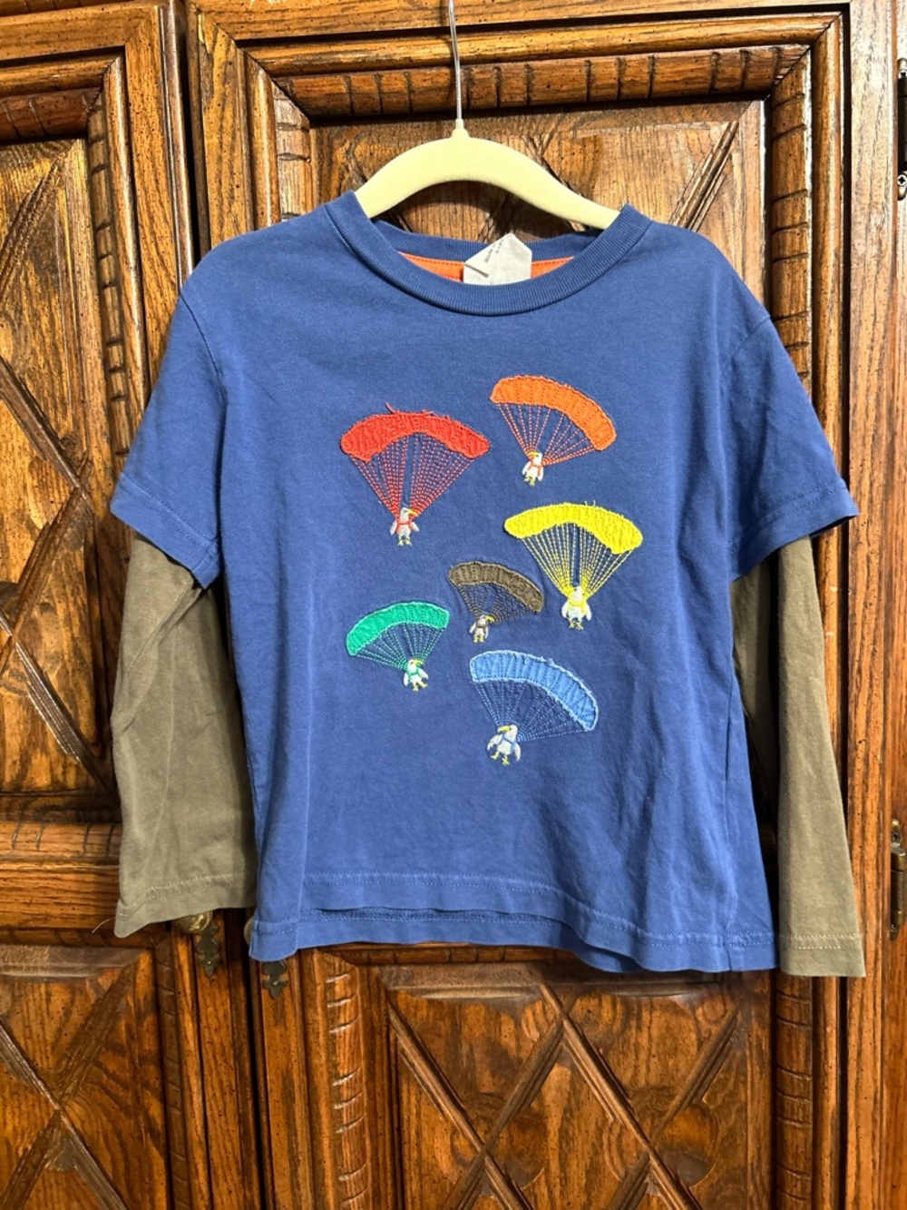 Mini Boden Blue Layered-Look Long Sleeve Tee with Colorful Parachutes